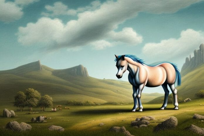 A dartmoor pony horse in a rural landscape in modimolle