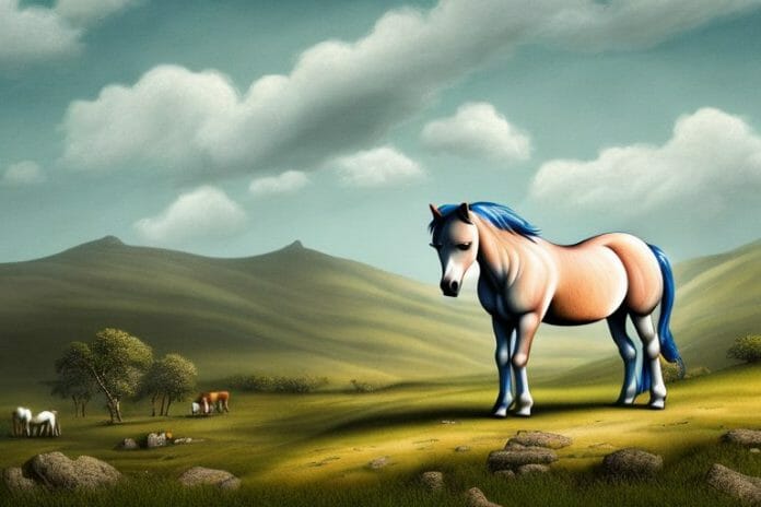 A dartmoor pony horse in a rural landscape in mpumalanga