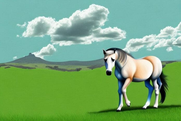 A dartmoor pony horse in a grassy landscape in nelspruit