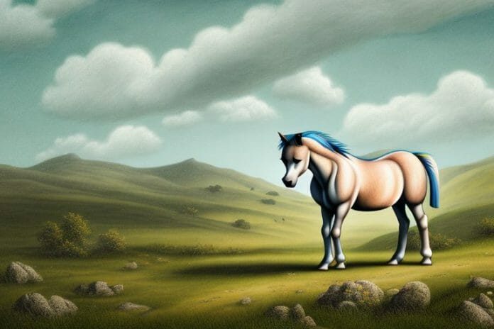 A dartmoor pony horse in a rural landscape in ermelo