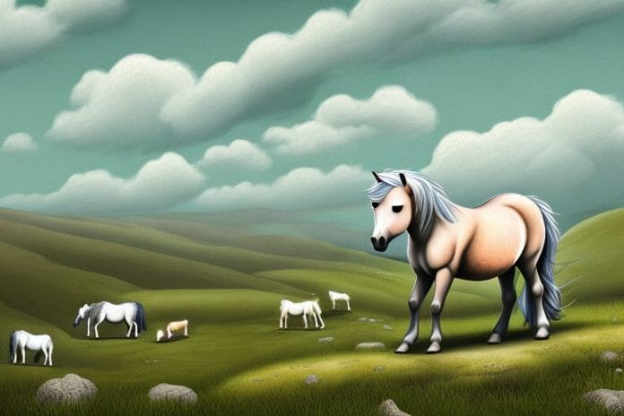 A dartmoor pony in a rural landscape in hazyview