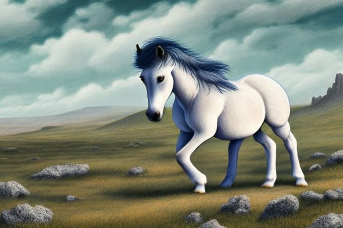 A dartmoor pony horse in a rural landscape of the northern cape