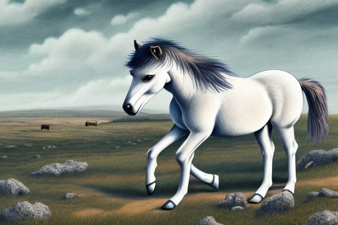A dartmoor pony horse in a rural landscape in upington