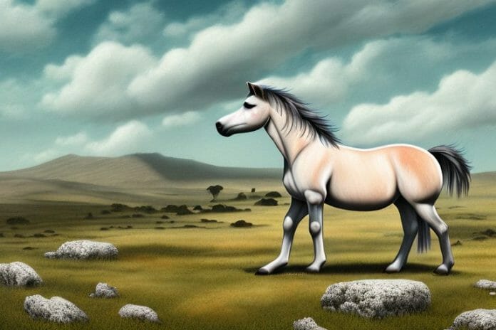 A dartmoor pony horse in a rural setting in springbok