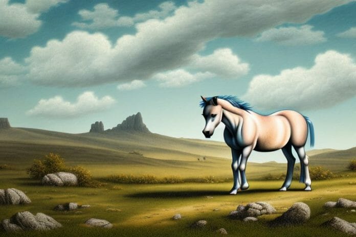 A dartmoor pony horse in a rural landscape in colesberg