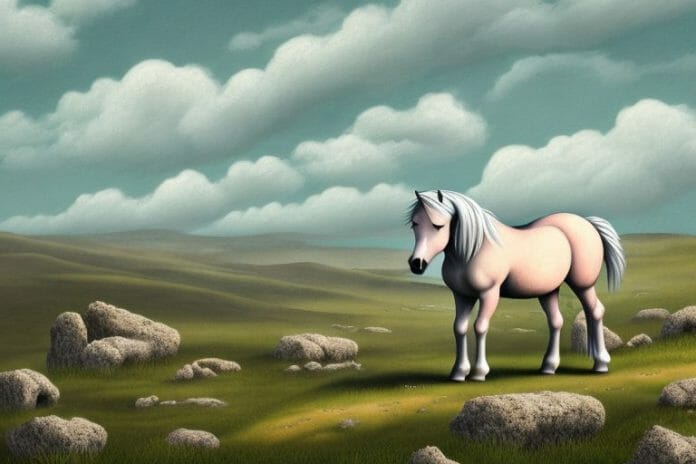 A dartmoor pony in a rural landscape in calvinia