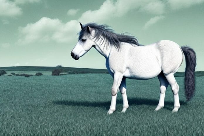 A dartmoor pony horse grazing in a field in prieska