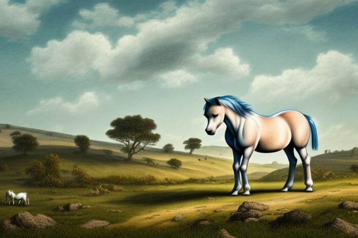 A dartmoor pony horse in a rural landscape in vryburg