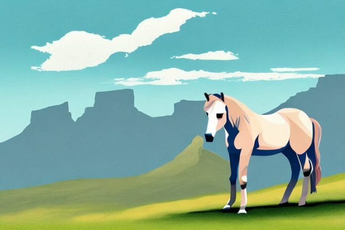 A dartmoor pony horse in a scenic landscape of cape town