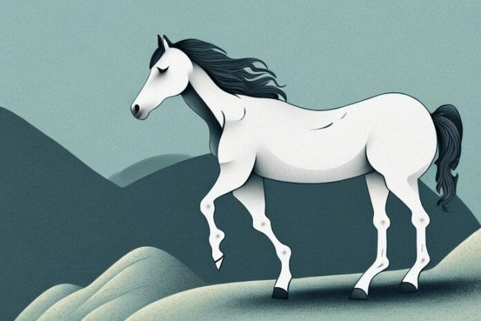A horse in a mountainous landscape