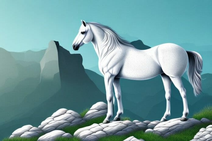 A majestic horse standing atop a rocky mountain in umhlanga