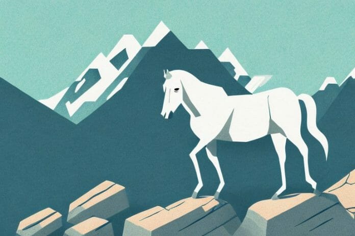 A horse in a rocky mountain landscape