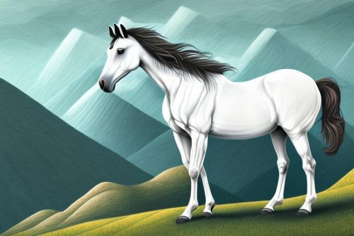 A horse in a mountainous landscape
