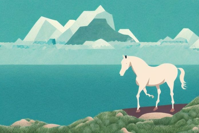 A horse in a mountainous landscape