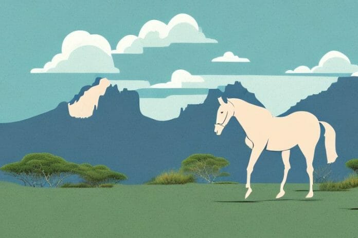 A horse in a mountainous landscape near sasolburg