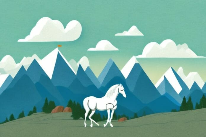 A horse in a mountainous landscape