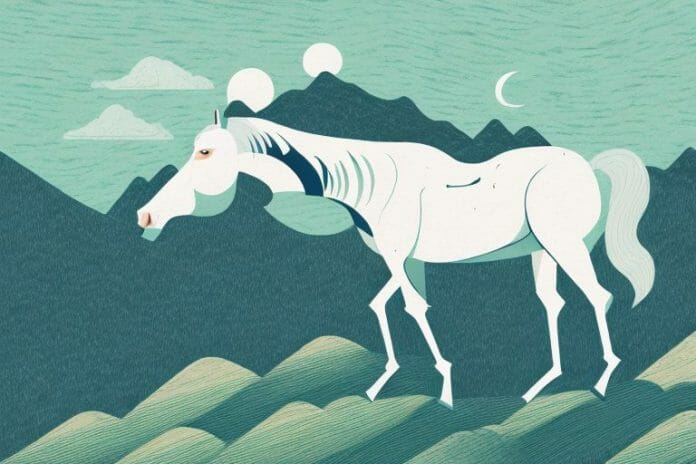 A horse in a mountainous landscape