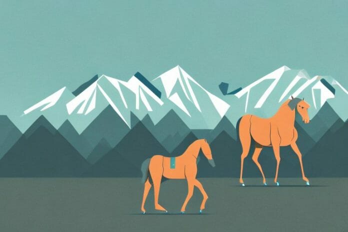 A horse in the rocky mountains with johannesburg in the background