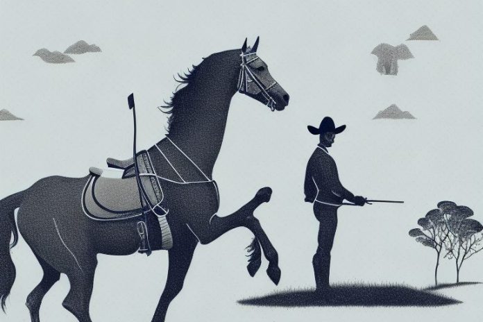 A horse and rider in the countryside of upington