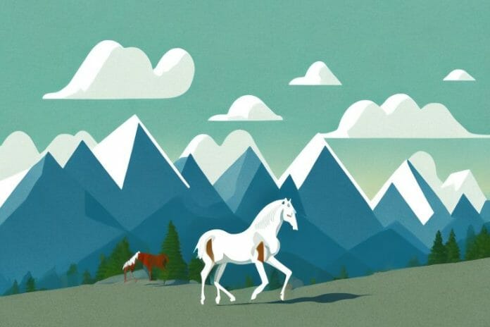 A horse in a mountainous landscape