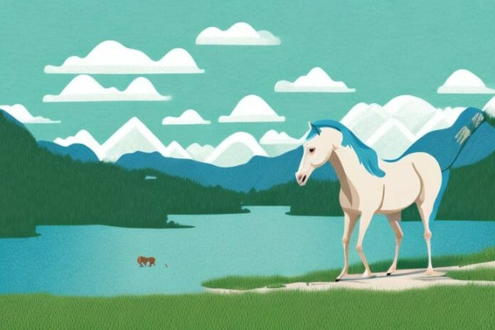 A horse in a mountainous landscape