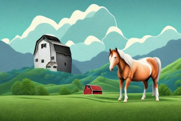 A horse in a mountainous landscape