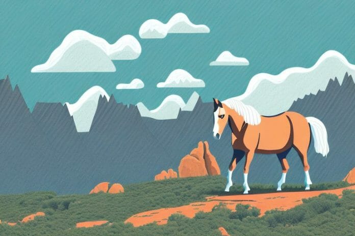 A horse in a mountainous landscape in the northern cape