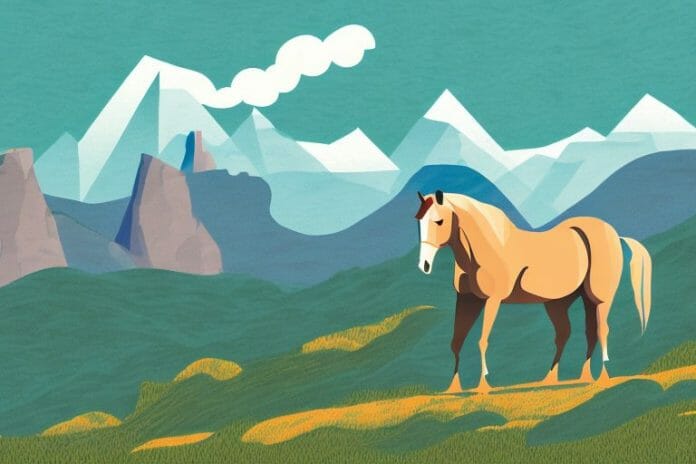 A horse in a mountainous landscape