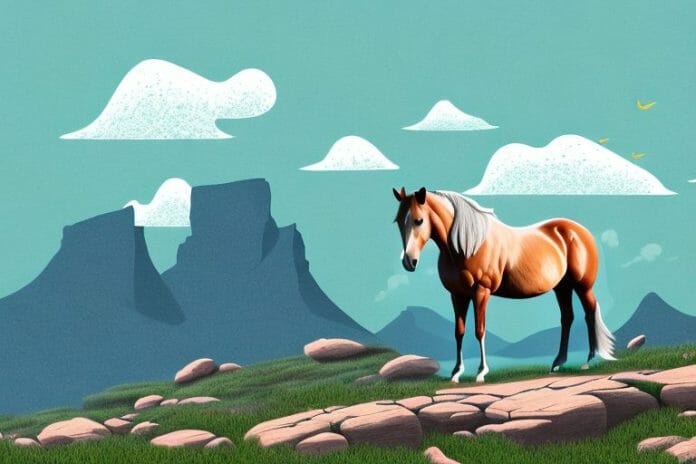 A horse standing in a rocky mountain landscape in south africa