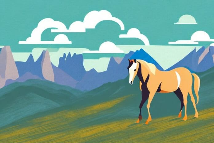 A horse in a mountainous landscape