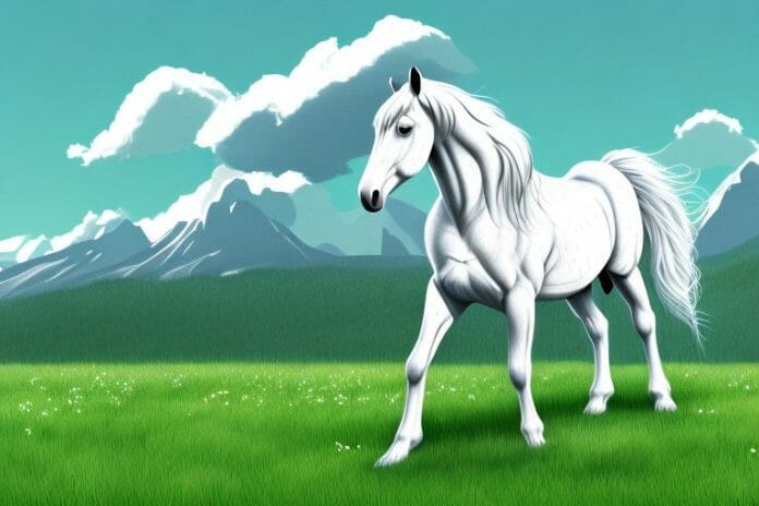 A majestic horse standing in a grassy meadow in the rocky mountains