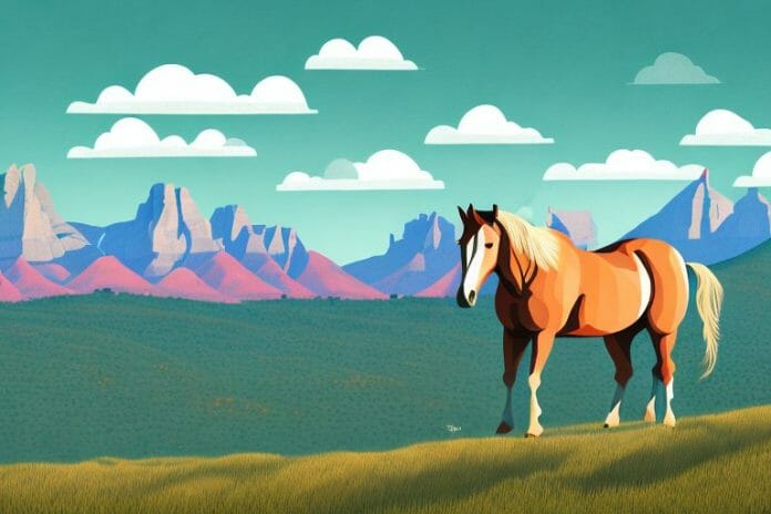 A horse in the rocky mountains with a view of potchefstroom