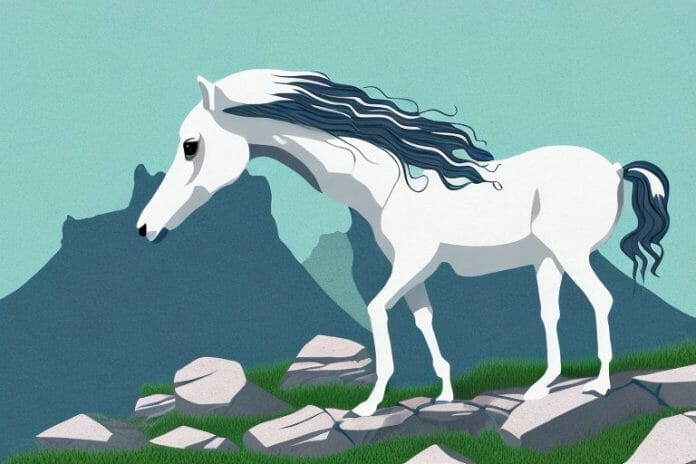 A horse in the rocky mountains with the stilfontein landscape in the background