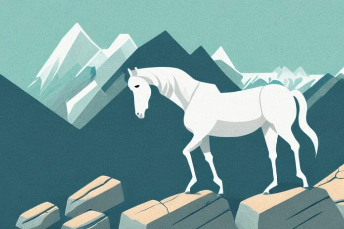 A horse in a rocky mountain landscape