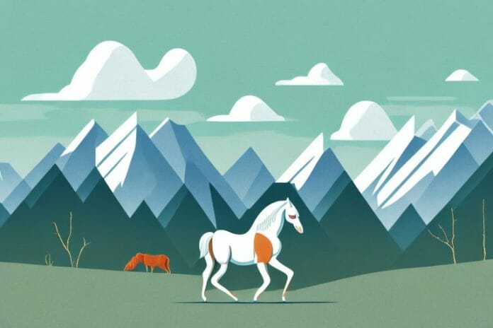 A horse in the rocky mountains with a backdrop of the mabopane landscape