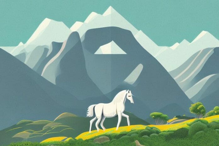 A horse in a mountainous landscape in worcester