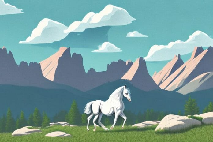 A horse in the rocky mountains
