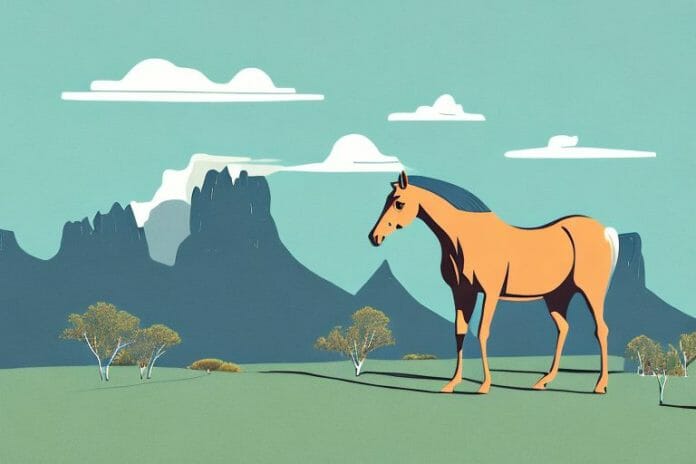 A horse standing in a mountainous landscape in oudtshoorn
