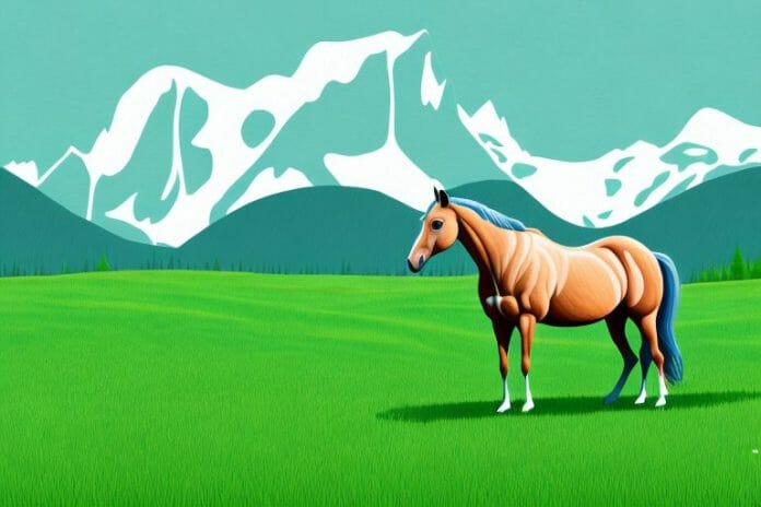 A horse standing in a lush
