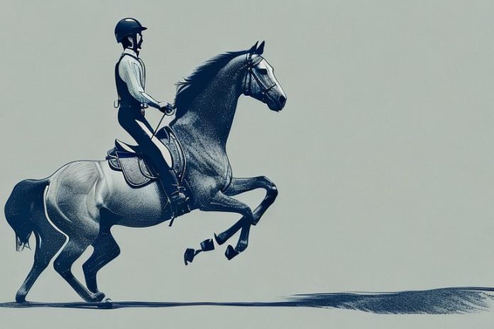 A horse and rider galloping through the countryside of de aar