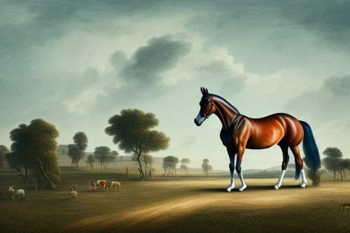 A dutch warmblood horse in a rural landscape in east london