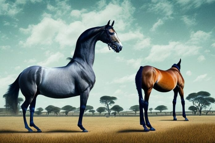 A dutch warmblood horse in a rural south african landscape