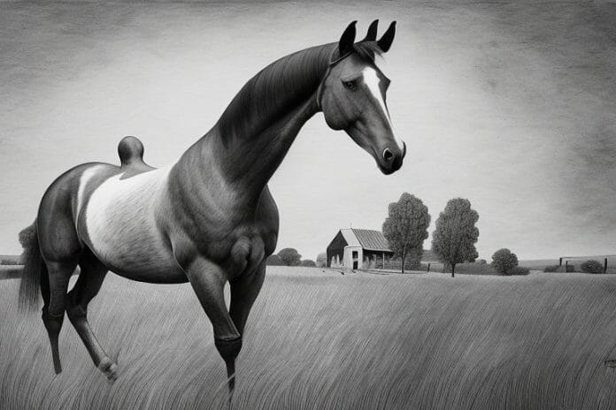 A dutch warmblood horse in a rural setting in parys