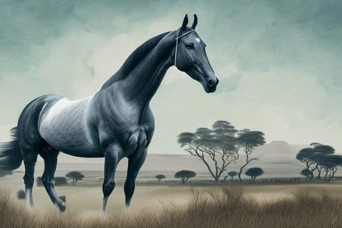 A dutch warmblood horse in a rural south african landscape