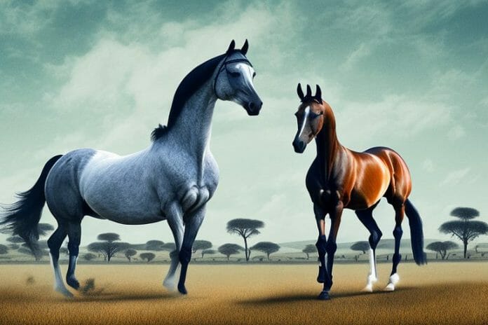 A dutch warmblood horse in a rural south african landscape