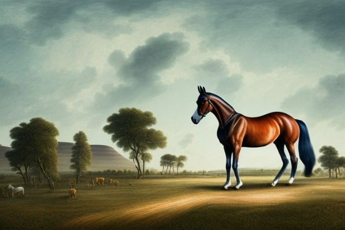 A dutch warmblood horse in a rural landscape in modimolle