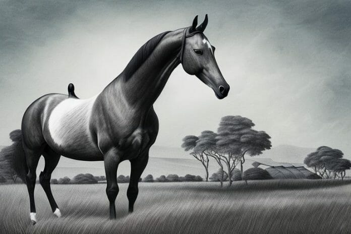 A dutch warmblood horse in a rural setting in south africa