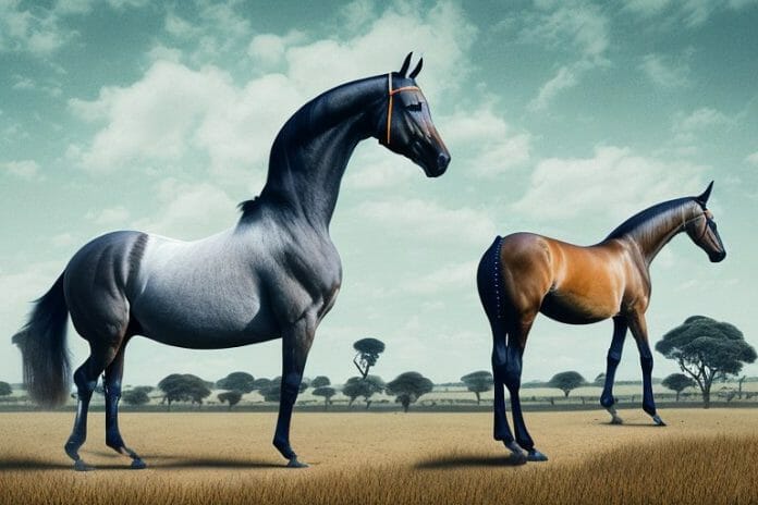 A dutch warmblood horse in a rural south african landscape