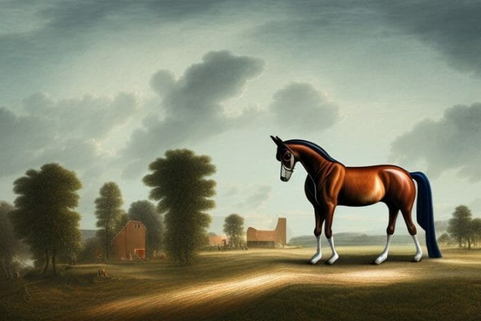 A dutch warmblood horse in a rural landscape in postmasburg