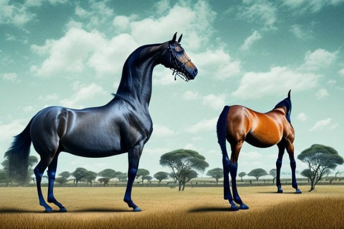 A dutch warmblood horse in a rural south african landscape